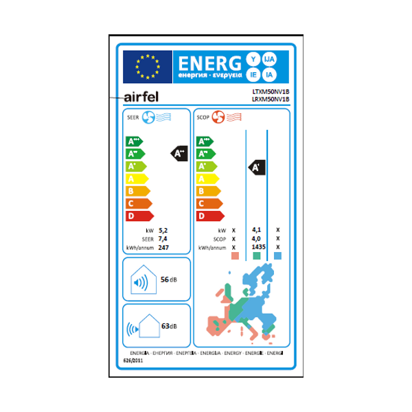 Airfel LTXM50NV1B / LRXM50NV1B 5,2 kW inverteres split klíma