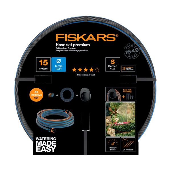 Fiskars Locsolótömlő szett, 13 mm-es (1/2) tömlővel, tartóval 15 m Q4